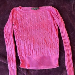 Vintage Ralph Lauren 100% Silk Pink Cable Knit Sweater